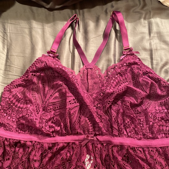 NWT Cacique Seriously Sexy Purple Lace BabyDoll with thong size 14/16 - Picture 2 of 5